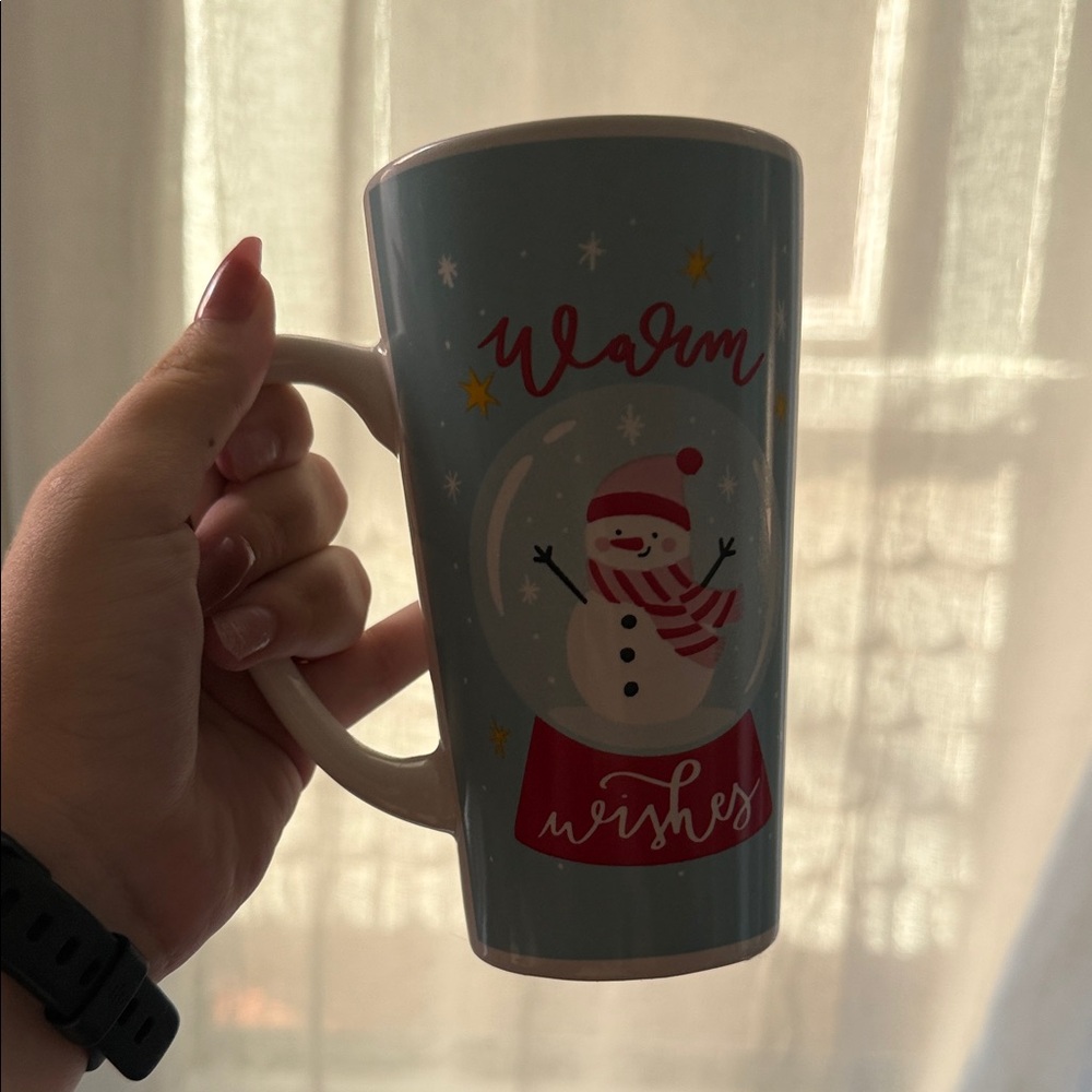 Festive Snowman Mug with Warm Wishes - Blue and Red
